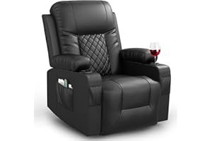 FURNIMAT Recliner Chairs for Adults, Massage Rocker with Heated Modern Ergonomic Lounge 360 Degree Swivel Single Sofa Seat Living Room Lounge Recliners Black