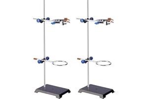 stonylab Lab Stand Set, Steel Support Stand with Rod (22.4 inch L), 4-Prong Burette Clamp, Retort Ring and 2 Boss Heads for L