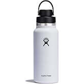 Hydro Flask Water Bottle - Insulated Stainless Steel - Wide Mouth Chug Lid, Non Spill, Leakproof in 32 Oz White