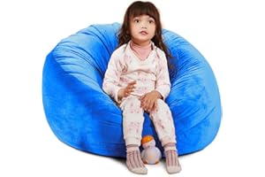 BCHWAY FAMILY Bean Bag Chair Cover, Stuffed Animal Storage, Plush Toys Organizer Holder, Beanbag Chairs Cover for Kids Teans and Adults Super Soft and Comfortable Fabric X-Large with Handle and Zipper -Round Blue