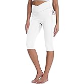 CHALLMOTI Women's Knee Length Capri Leggings with Pockets Yoga Workout Capris Pants Stretch for Running Casual