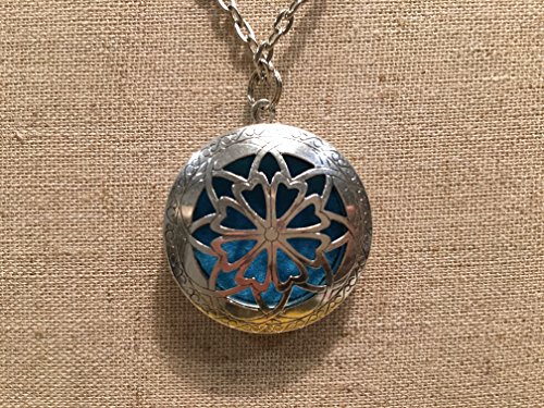 Diffuser Necklace Essential Oils pendant with 24" chain Aromatherapy and 5 washable pads, aroma aromatherapy Antique Silver round locket 1.25"