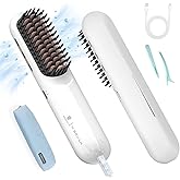 Cordless Hair Straightener Brush - [200M Negative Ions] Webeauty Portable Straightening Brush for Women, Fast Heating Straightener Mini Travel Europe Dual Voltage Car Outdoor USB Rechargeable, White