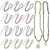 DELORIGIN 12Pcs Jade Rope Strings Cord Empty Necklace Holder Strings Emerald Rope Cotton Cord Adjustable Double Knotted Necklace for Jewelry Making Hanging Pendants DIY Handmade Crafts, 4 Colors