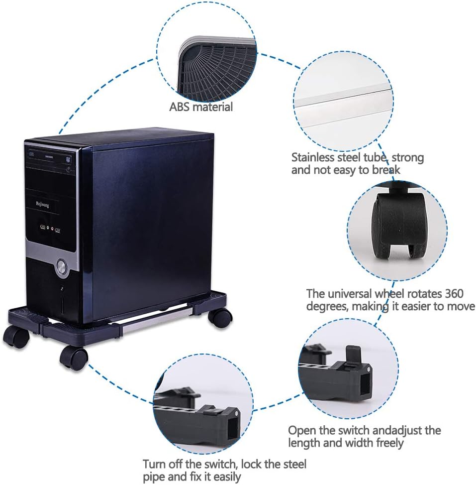 Retyion Mobile CPU Stand Adjustable Computer Tower Stand with Locking Caster Wheels Under Home Office Desk (Black) : Office Products