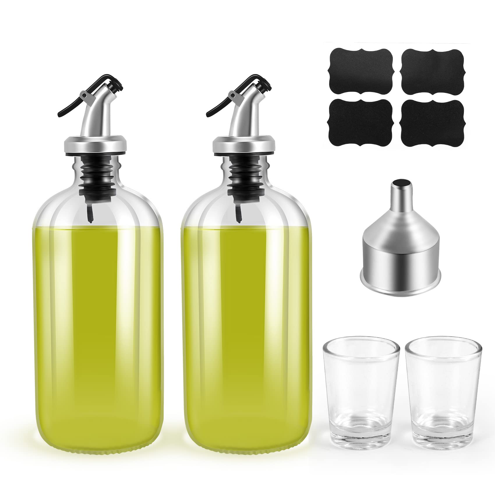 Pvczool 16Oz Glass Mouthwash Dispenser with Pour Spout Funnel and Labels Reusable Mouthwash Bottles Container