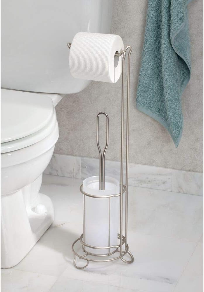 mDesign Toilet Roll Holder Set – Toilet Roll Holder with Toilet Brush ...
