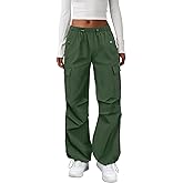 COPYLEAF Cargo Pants Women Elastic Waisted Parachute Hiking Pants with Pockets Water-Resistant Lightweight Baggy Pants