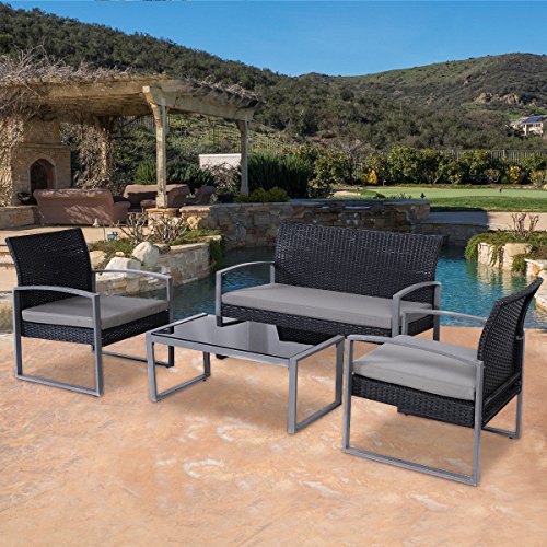 Patio Furniture Set Clearance Conversation 4 Piece Waterproof Wicker