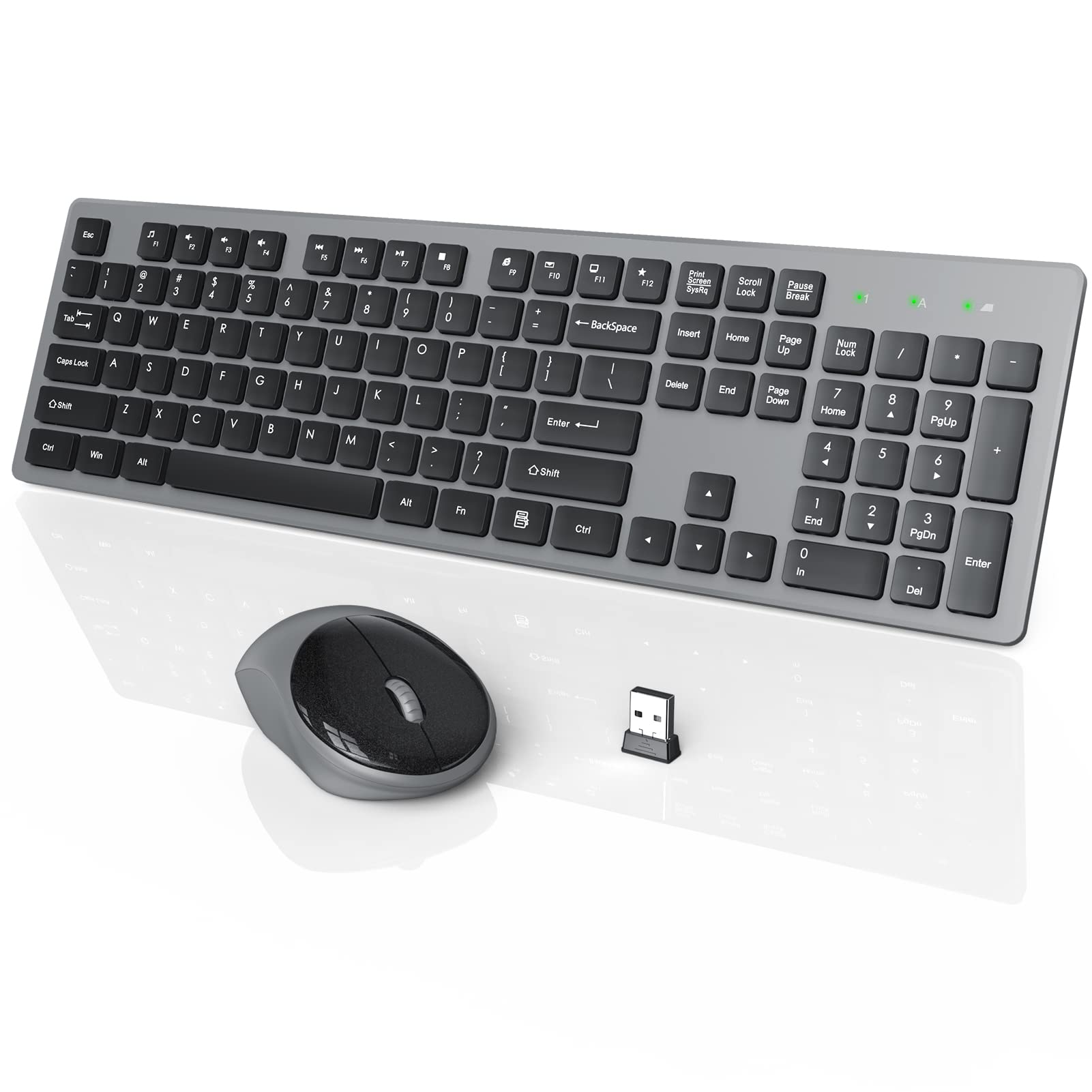 Photo 1 of Wireless Keyboard and Mouse, WisFox Full-Size Wireless Mouse and Keyboard Combo, 2.4GHz Silent USB Wireless Keyboard Mouse Combo for PC Desktops Computer, Laptops, Windows (Slate Grey)