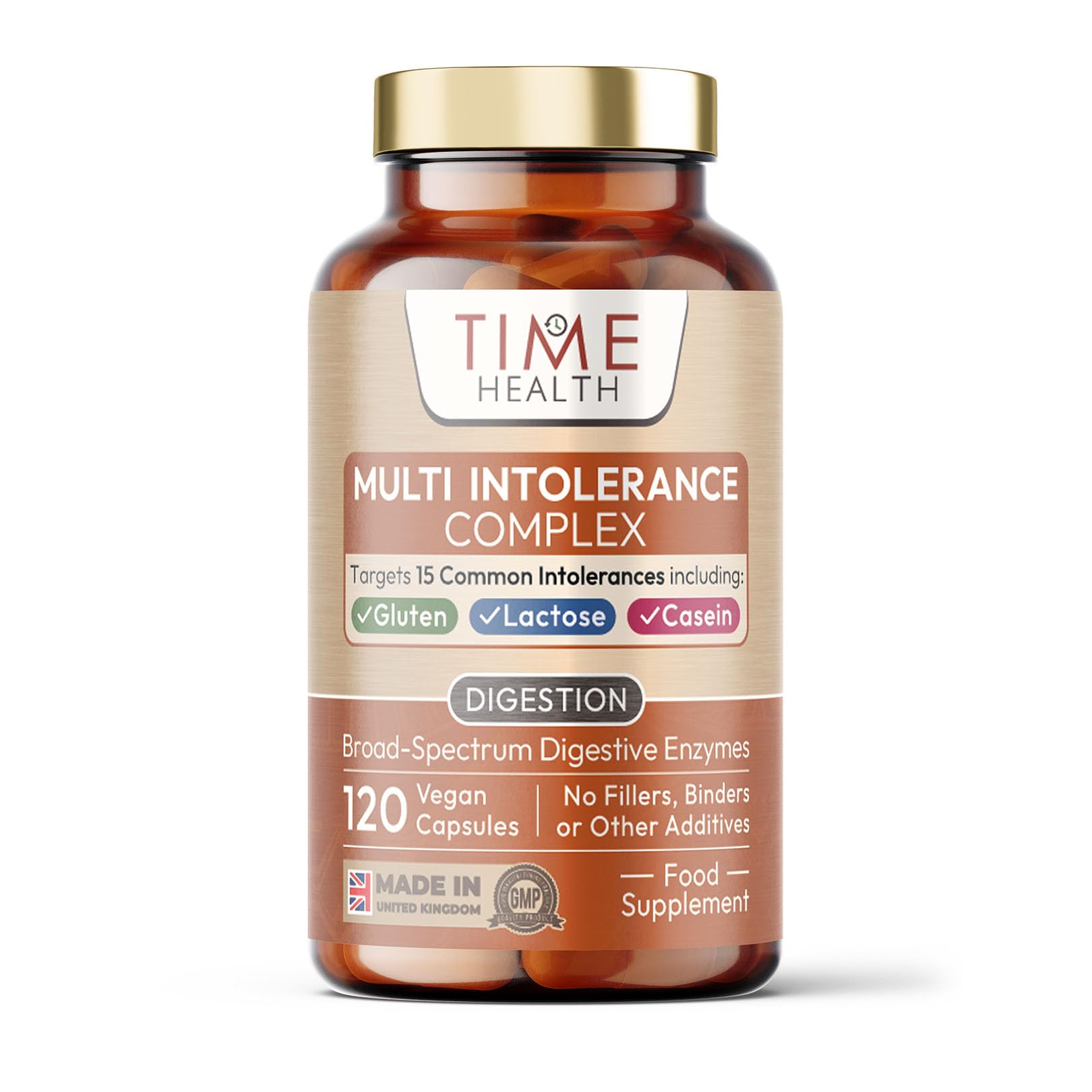 Digestive Enzymes - Comprehensive Food Intolerance Complex - Targets Multiple Intolerances Including Gluten, Lactose & Casein - UK Made - Zero Additives - 120 Capsules