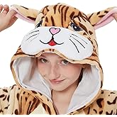ACOGNA Cat Onesie Kids Costume for Girls Plush Animal One Piece Pajamas Halloween Christmas Cosplay Teen Sleepwear