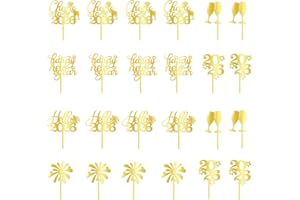 Dxsdgetue 24 pieces Happy New Year Cupcake Topper,-Acrylic gold 2026 New Year's Eve Party, Hello 2026, Cheers 2026 Welcome to 2026 party decorations