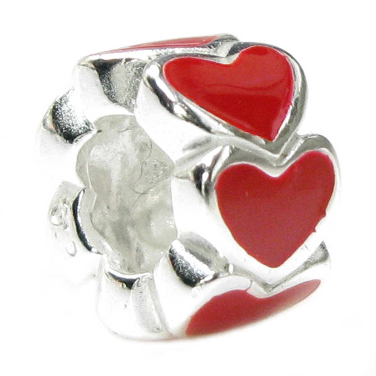 Queenberry Sterling Silver Endless Love Red Heart European Style Bead Charm