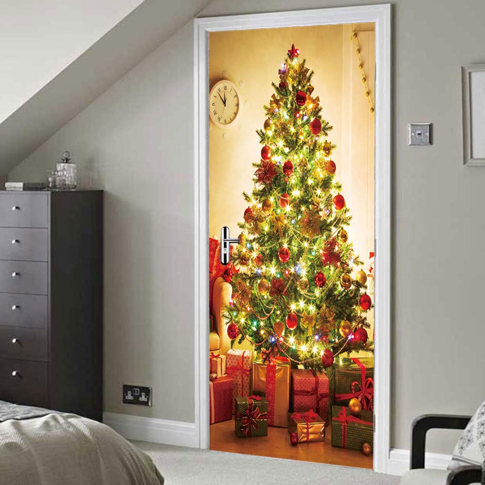 Swyss 2019 Christmas Tree Door Stickers 3d Diy Christmas Home Door Cover Decoration New