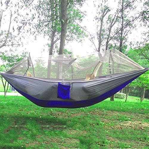 vvlove Military Jungle Hammock Mosquito Net Camping Travel Parachute Hanging Bed Tent Sky blue plus Blue Parachute