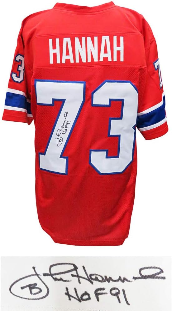 New England Patriots John Hannah Signed Red Throwback Jersey W Hof 91 Schwartz Authentic At Amazon S Sports Collectibles Store