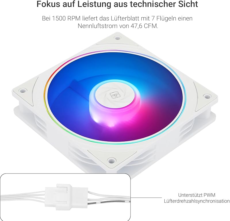 Ventoinha de CPU TL-S12W-S de 120mm com carcaça ARGB, conector PWM de 4 pinos, ventoinha silenciosa de computador com rolamento S-FDB, até 1500rpm (pack de 3)