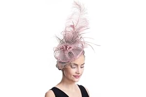 SAFERIN Fascinator for Women Hair Clip Hat Bowler Feather Flower Veil Wedding Party Tea Hat