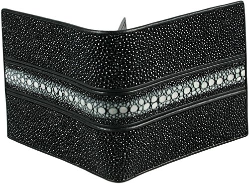 Classic Genuine Stingray Leather Bi-Fold Wallet w/ Left Flap (Stripped Black)