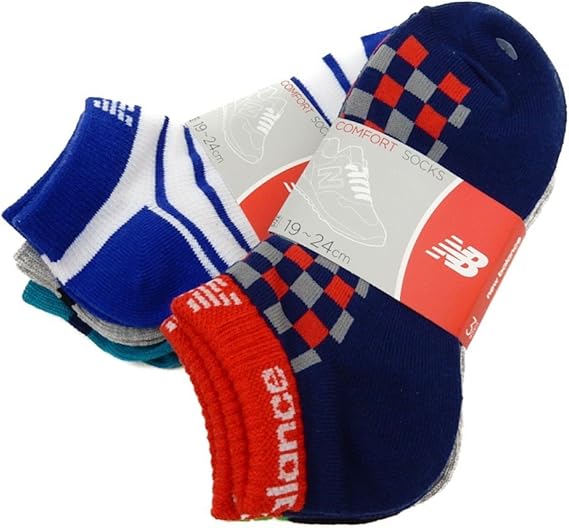 Amazon タイプb 19 24cm 子供 靴下 ショート丈 ソックス 男の子 New Balance ニューバランス チェック ボーダー 3足組 男児 ジュニア ソックス 靴下 通販