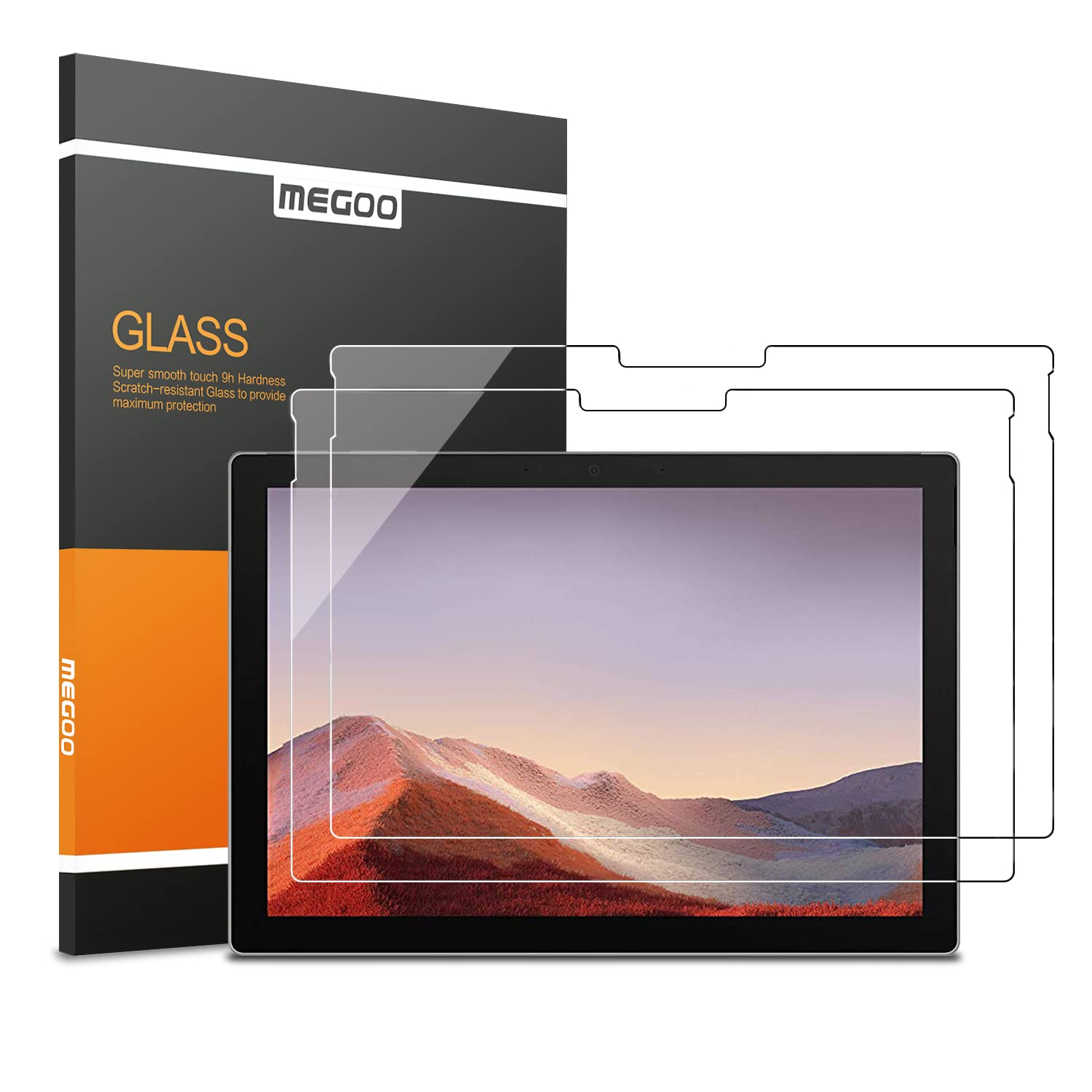 MEGOO [2 pack Screen Protector for Microsoft Surface Pro 7 Plus/Surface Pro 7/6/5/4 12.3 Inch, Ultra Clear/High Response/Tempered Glass (U-shaped hole)