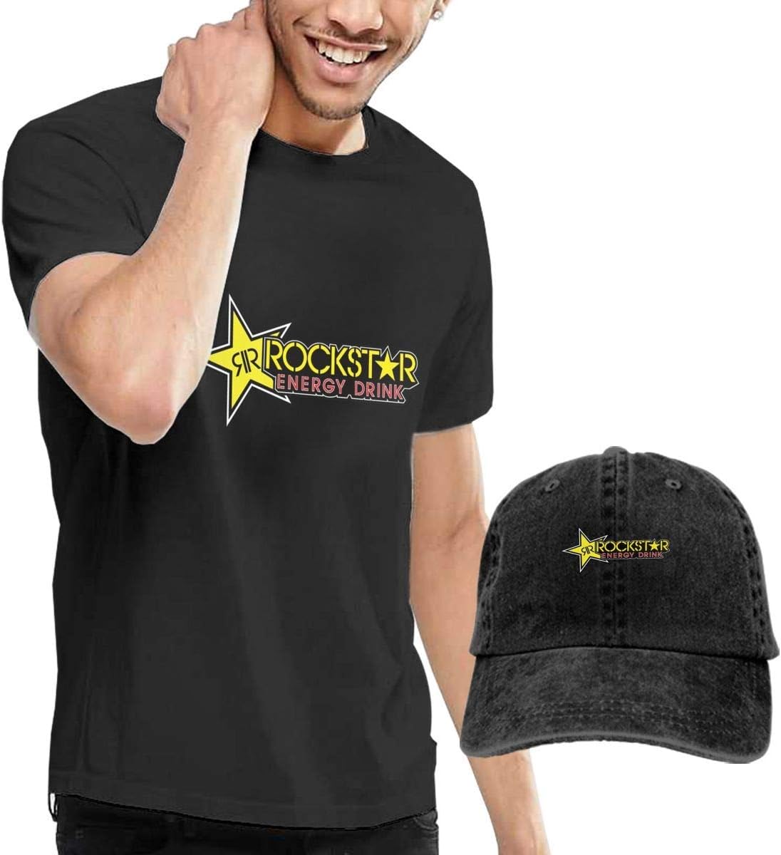 Rockstar Energy Drink Mens Comfortable T-Shirt and Hat Combination Black