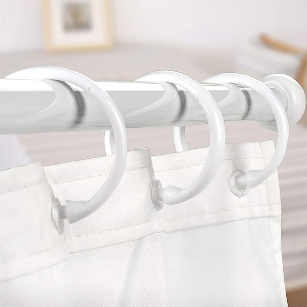 Top-spring 12 Packs Shower Curtain Rings Plastic Curtain O Rings Hook Hanger Bath Drape Loop Clip Glide Bathroom Shower Window Rod (White) - Image 3