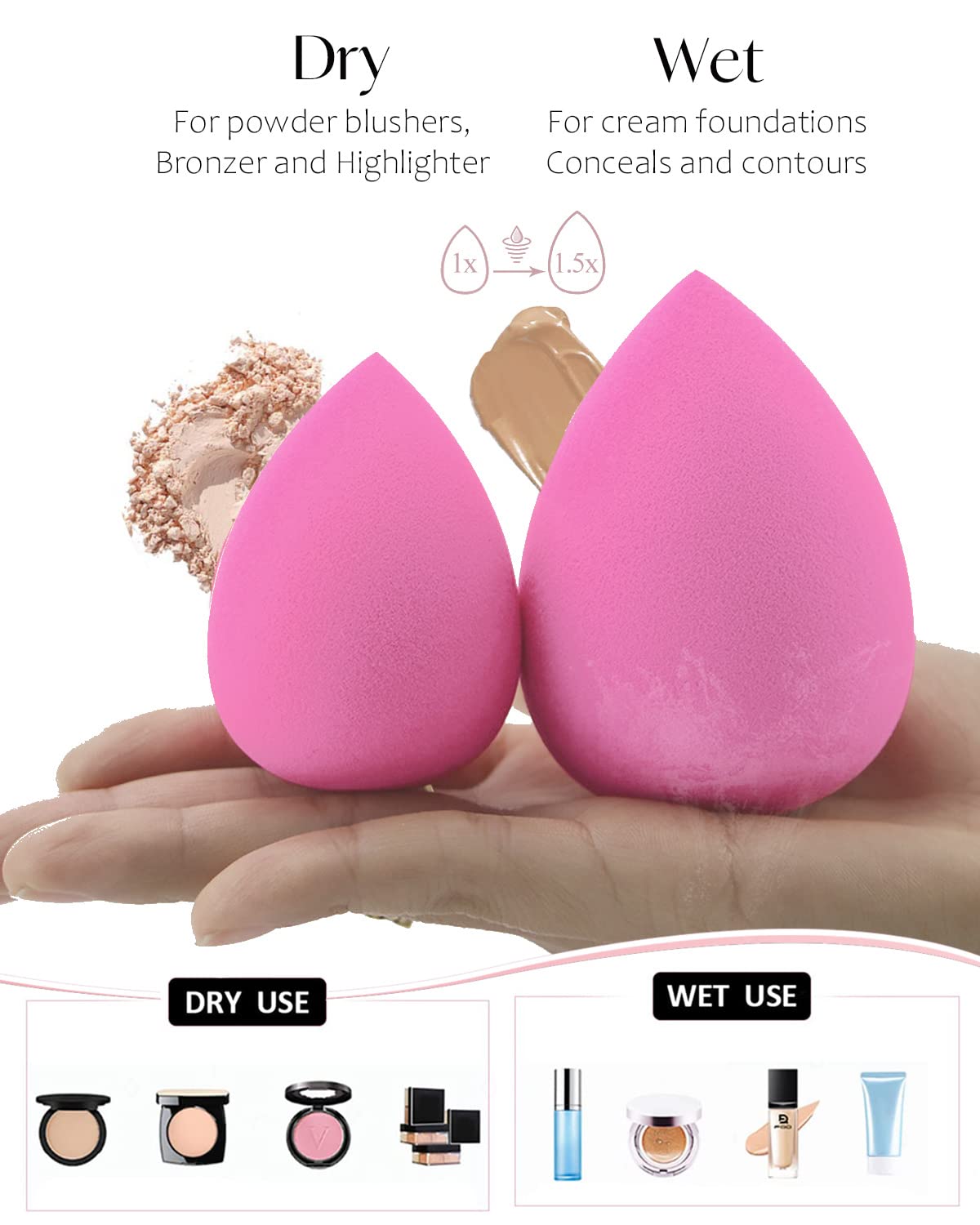 8Pcs Makeup Sponges Set- 7Pcs Beauty Sponge Blenders and 1 Bottle 1 Holder for Blending Foundation, Cream and Powder (Light Pink-Can Packaging)