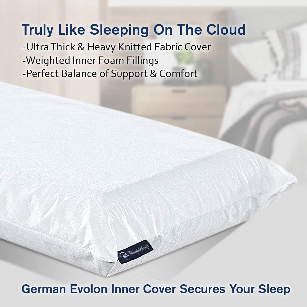 Moonlight Family Cooling Bed Pillow, Pet Friendly & TEMP Control Cover, EVOLON Inner Cover, Gel Memory Foam Neck Pillow for All Side Sleepers, Certi-PUR US & Oeko-Tex Certified, Queen Size: Kitchen & Dining