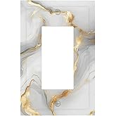CZRPKEN Decorative Outlet Covers White and Gold Marble Abstract Modern Luxury 1 Gang Single Decora Gfci Device Light Switch Covers Plate 1 Rocker Wall Plate Jumbo Face Plate