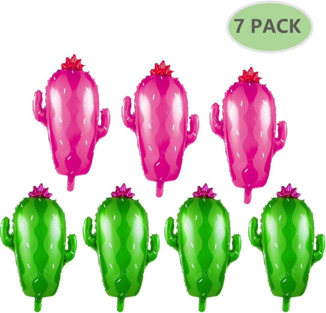 7 Pack Cactus Balloons, Large Cactus Foil Mylar Balloon Fits for Fiesta Birthday Wedding Party Decoration, 23×28inch (Green and Pink)