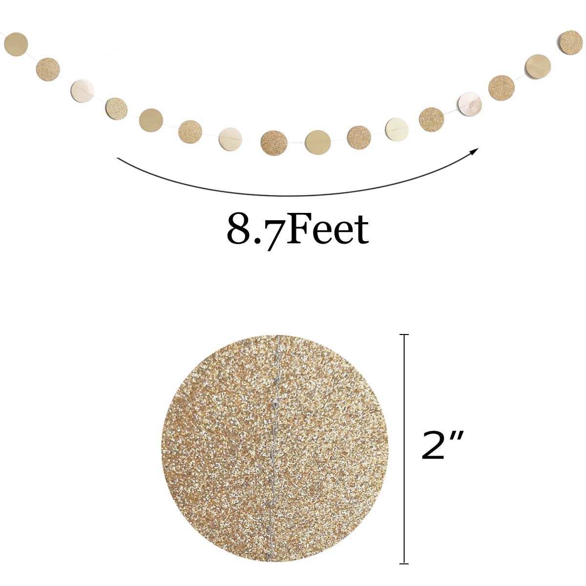 6 Pcs Glitter Champagne Gold Paper Circle Dots Garland (52 Feet) Party Hanging Bunting Birthday Party Decorations Engagement Party Bridal Shower Wedding Baby Shower Christmas Supplies Photo Backdrop