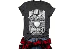 CONMEN Women Crew Neck Vintage Graphic Tees Summer Short Sleeve Country Music Party Retro Loose Tee Tops