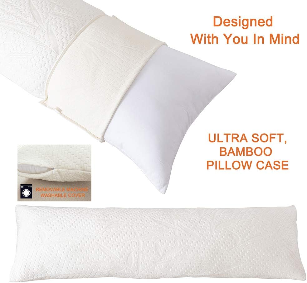 Decroom Full Body Pillow -Zipped Bamboo Cover-Breathable Cooling for Pregnancy and Long Side Sleeper-20 x 54 inch: Home & Kitchen