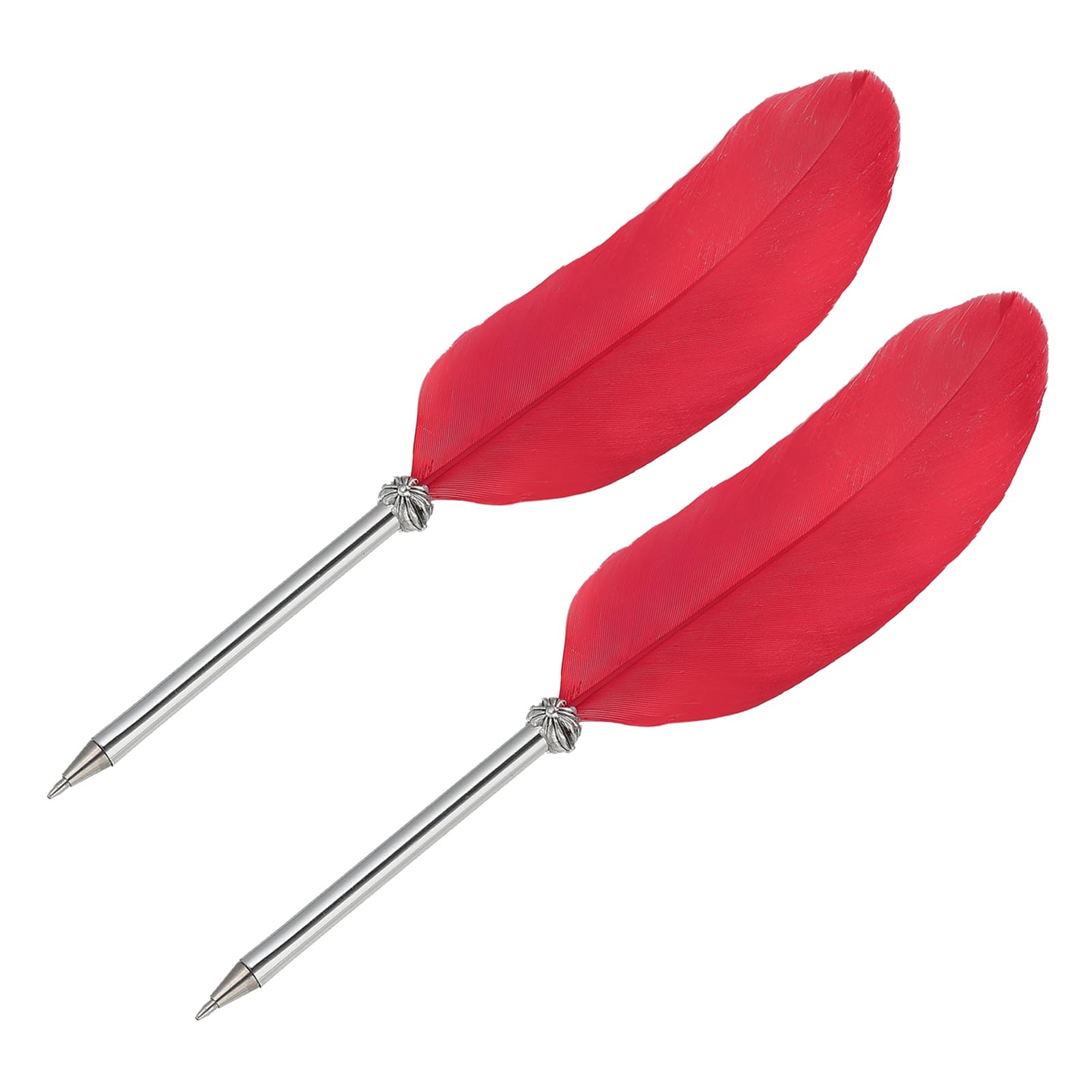 PATIKIL 21cm/8" Feather Ballpoint Pen, 2Pcs Ink Vintage Quill Pen Refined Plated Dip Pen for Calligraphy Writing Signature Wedding Gift, Red