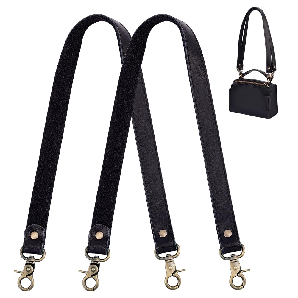 PH PandaHall 1 Pair 58cm Black Leather Replacement Handles Purses Straps Handbags Shoulder Bag Strap with Antique Bronze Swivel Lobster Buckles
