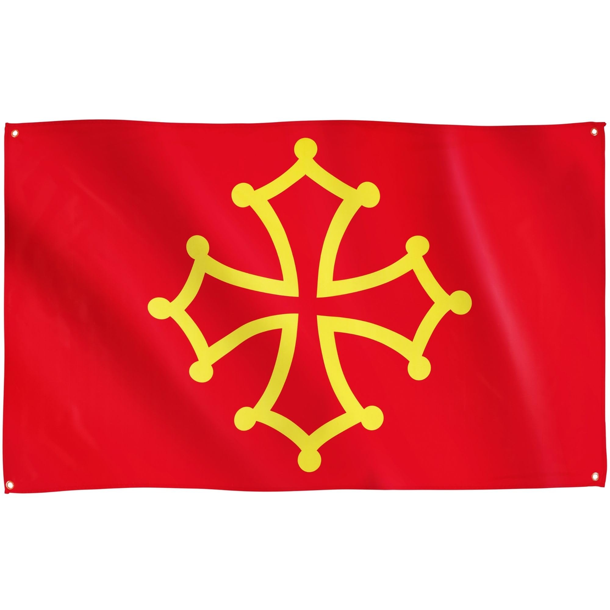 Runesol Midi-Pyrénées Flag, 91x152cm, 3ft x 5ft, 4 Grommets, Eyelet In Every Corner, Occitan Cross, Occitania, Premium Flags, Inside, Outside, Vivid Colours