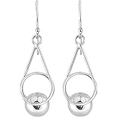 Contemporary Twist Suspended Ball of .925 Sterling Silver Drop Dangle Earrings