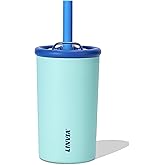 LINVIA Candy Tumbler, 12 oz Kids Insulated Stainless Steel Water Bottle with Spill Resistant Silicone-Metal Straw and 2-in-1 Lid, BPA-Free, Cup Holder Friendly, Dishwasher Safe, Teal