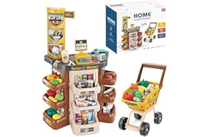 Mundo Toys Supermarket Play Set for Kids – 47 PCS Pretend Grocery Store with Shopping Cart, Cash Register, Scanner, Fruits, Vegetables, Bottles & Accessories – Ages 3-6