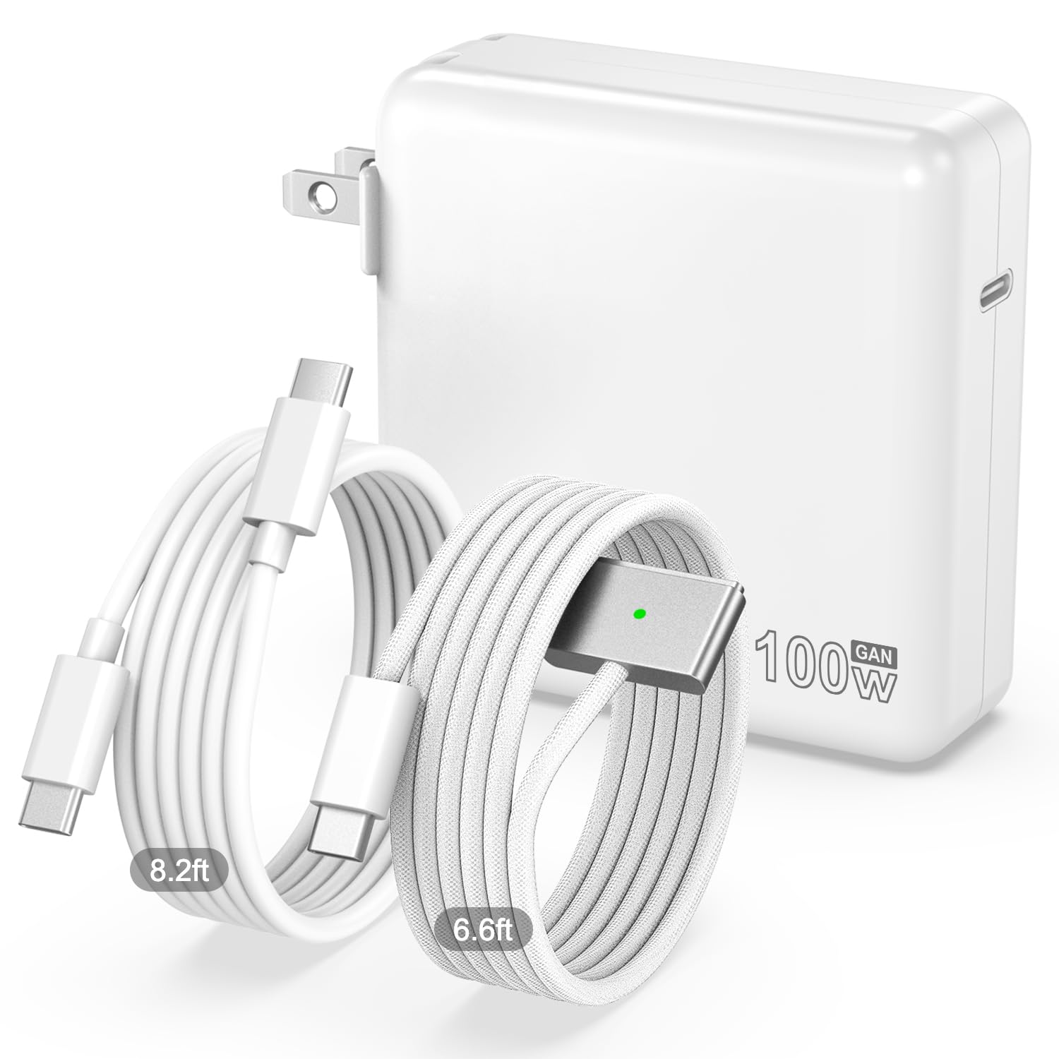 Photo 1 of 100W Charger for MacBook Pro 14 16 inch MacBook Air 13 15 inch 2025 2024 2023 2022 2021 M4 M3 M2 M1, 100W GaN Power Adapter, 6.6FT USB C to 3 Magnetic 3 Cable, 8.2FT USB C to C Cable