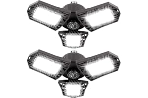 Deformable LED Garage Light - 6000 Lumen 6500K Daylight 60W, Three Leaf Garage Organization Ceiling Lighting, Pack of 2