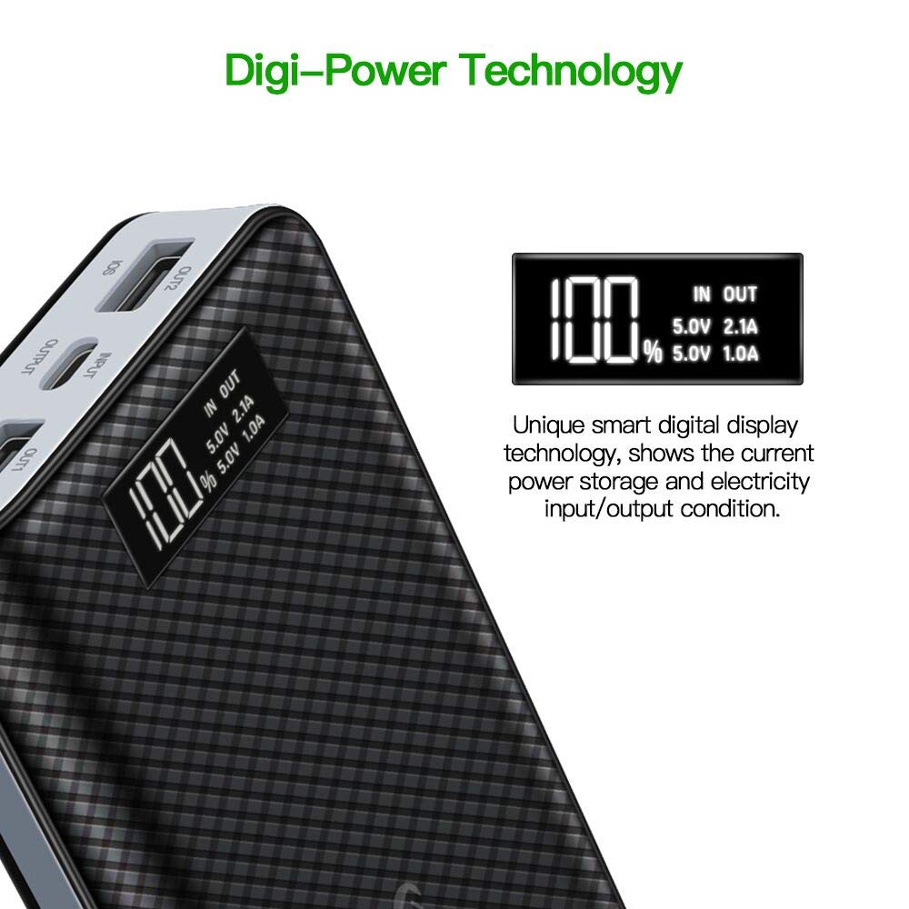 Power Bank 24000mAh High Capacity Portable Phone Charger with 2.4A Output Port, 2A Input Port, LED Indicator and 2 Quick Charging Ports for iPhone, iPad, Samsung Galaxy and Other Smart Devices-Black