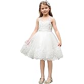 Abaowedding White Floral Lace Flower Girl Dress Kids Tiered Tutu Tulle Wedding Birthday Party Dress