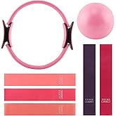 Jeyntanc Pilates Ring and Ball Set with Resistance Bands, 14'' Circle Ring, 9.8” Pilates Ball and 5 Resistance Bands Home Workout Kit for Women Training Core, Full Body Exercise