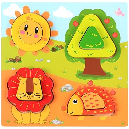 Leoie Wooden Magnetic Puzzle Toys 3D Puzzle Drawing Board Educational Wood Toys for Children 17.8x17.8cm Zoo