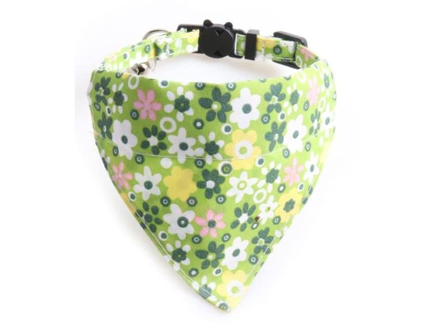 Bandana Cat Collars and Bell | Safe Quick Release Breakaway Buckle | ZACAL Cat Collars (Green Floral Bandana) — image 1