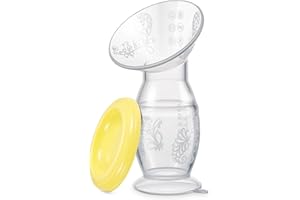 Yohcuro Manual Breast Pump, 4oz Food-Grade & BPA Free Silicone Pump with Lid, Breast Milk Collection, One-Size-Fits-All, High-Temperature Resistant, No-Leak Design (Yellow)