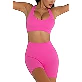 DADAB Workout Sets Two Piece Outfits for Women Clothes Gym Yoga Seamless Racerback Sports Bra Tank Tops with Biker Shorts
